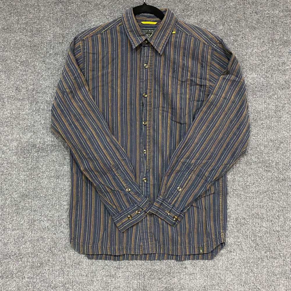 Royal Robbins Mens Medium Blue Orange Striped Long Sleeve Button Down Shirt